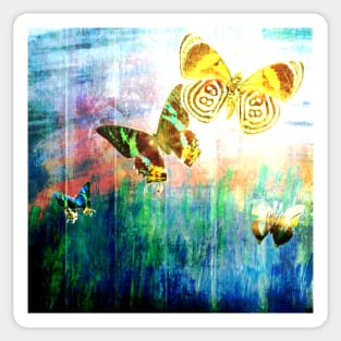 Butterflies on Wooden Fence - Blue Tones Sticker